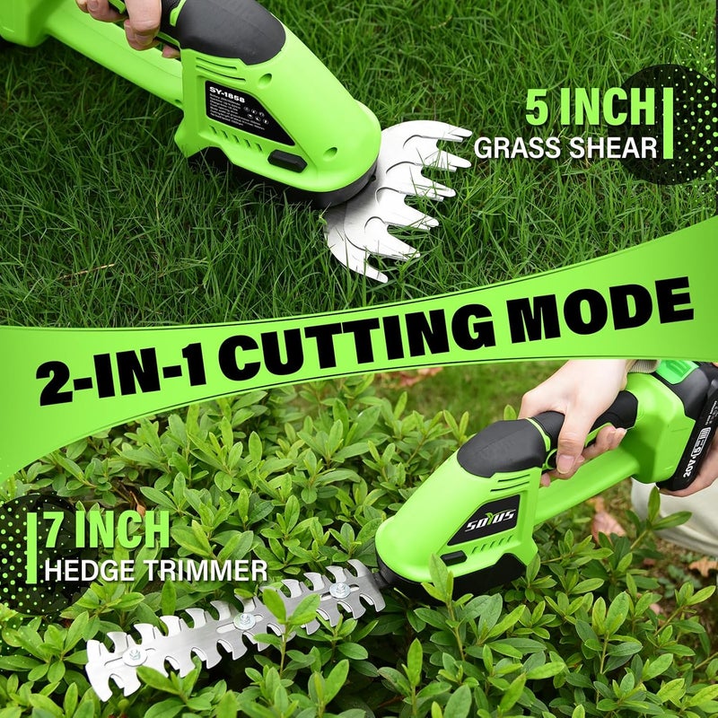 SOYUS Hedge Trimmer Cordless, 2-in-1 Handheld Hedge Trimmers, 20V Electric Grass Shear & Shrubbery Trimmer, Battery Operated Grass Cutter for Garden/Lawn with Charger and Battery - Image 2